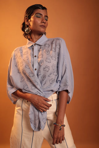 Sunset at Cat Island Handloom Bamboo Button Down Shirt Periwinkle Blue