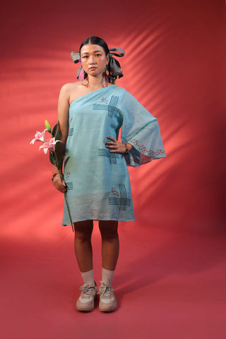 New Cubism Asymmetrical Handloom Bamboo Fabric Dress