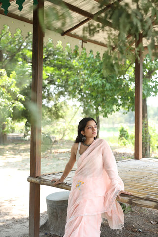 Peachy Paradise Handloom Organic Cotton Saree