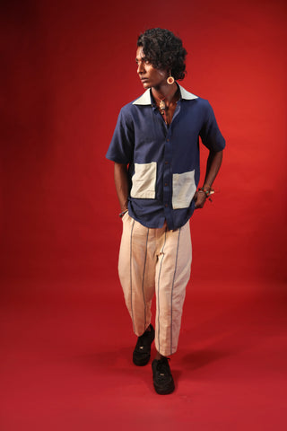Sustained Schoolboy Handloom Colour Block Organic Cotton Shirt
