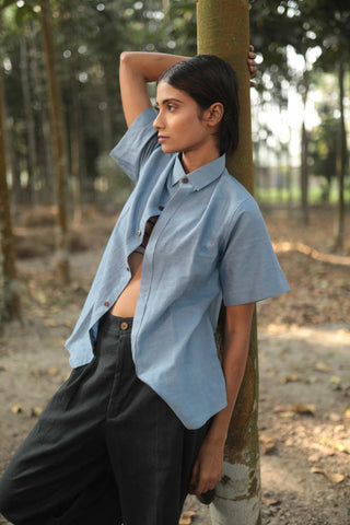 Washed in Blue Handspun Handwoven Cotton Shirt